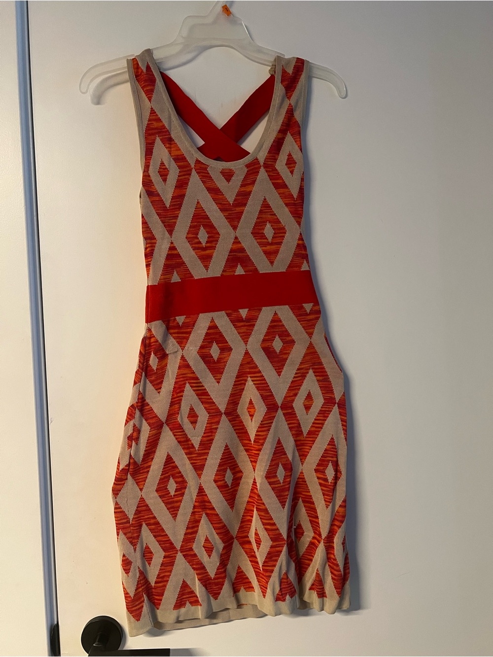 Arden B Red and Cream Geometric Sleeveless Knit Dress